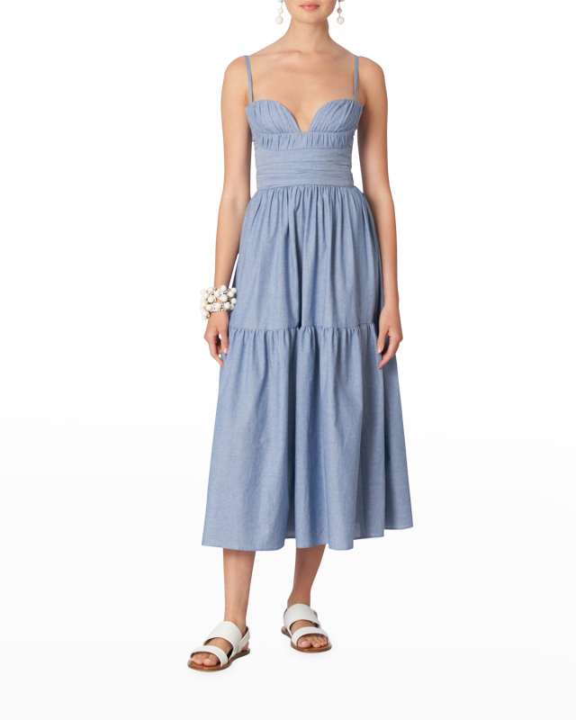 Ruched Bustier Tiered Midi Dress - BCI Cotton